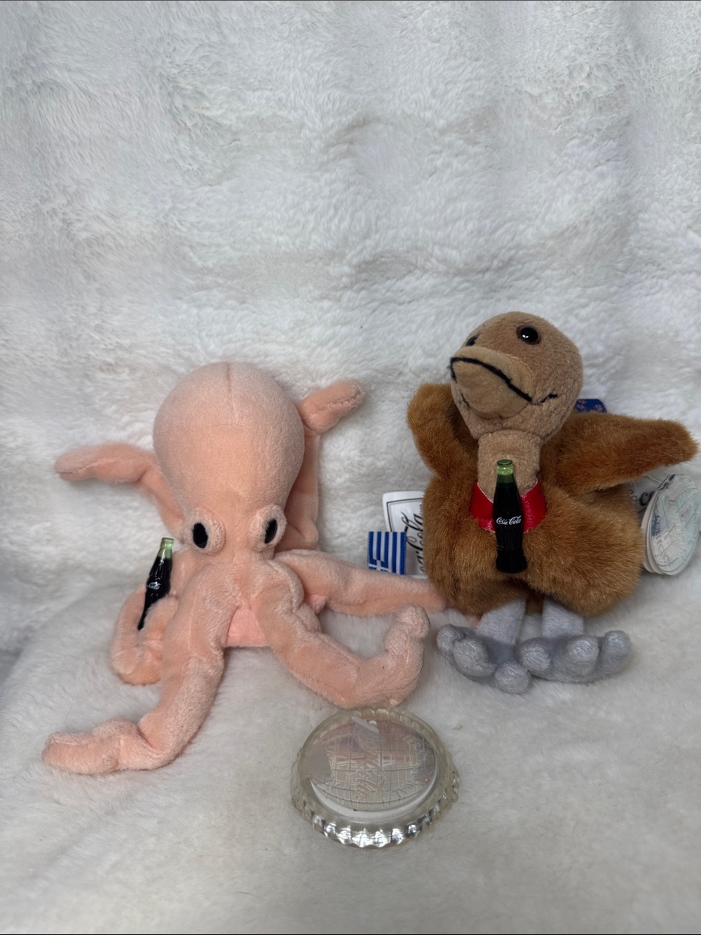 VTG 1999 Coca Cola 6” Bean Plush International Octopus And Ostrich With Tags - Picture 1 of 9